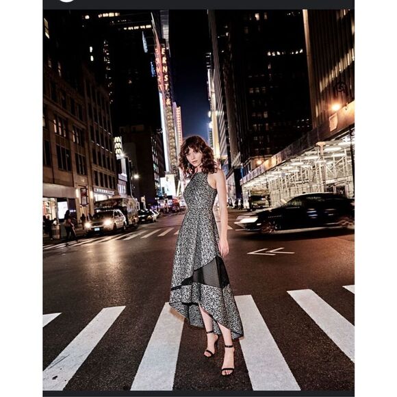 SB Sachine + Babi metallic print mesh -inset Hi-lo evening Gown 6 - Picture 11 of 11